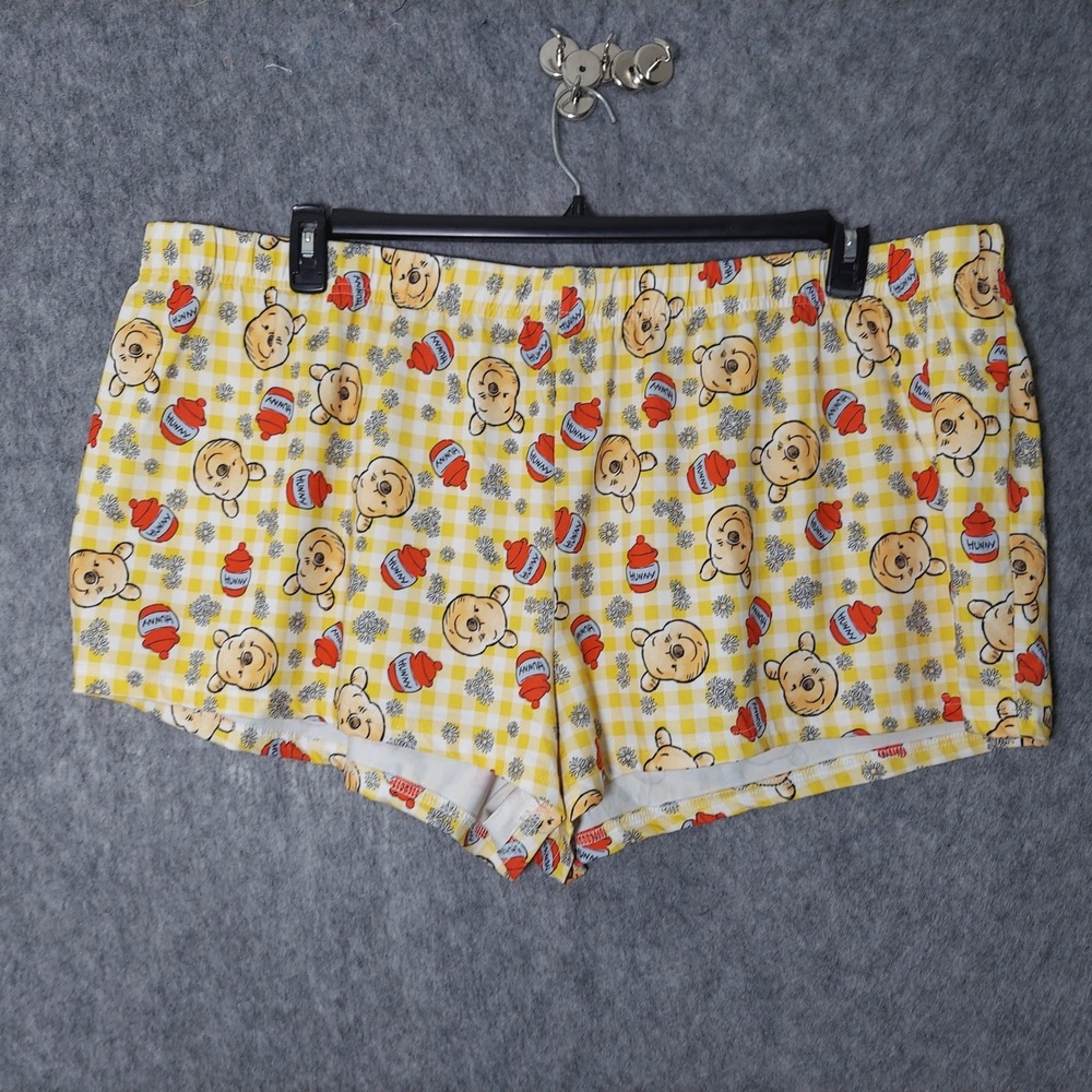 Disney Women Pajama Shorts 3XL Yellow Gingham Winnie the Pooh Hunny Pot Kawaii